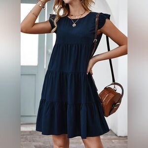 KIRUNDO Women's Ruffle Loose Short Flowy Pleated
Mini Babydoll Dress - Sz XL